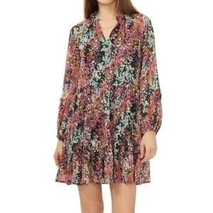 Vince Camuto Tiered Chiffon Peasant Dress Ditsy Floral Long Sleeve Romantic XXL